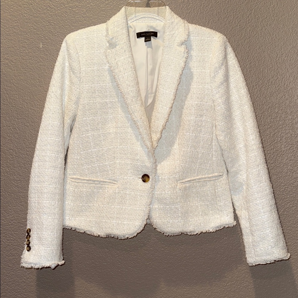 Ann Taylor White Tweed Blazer